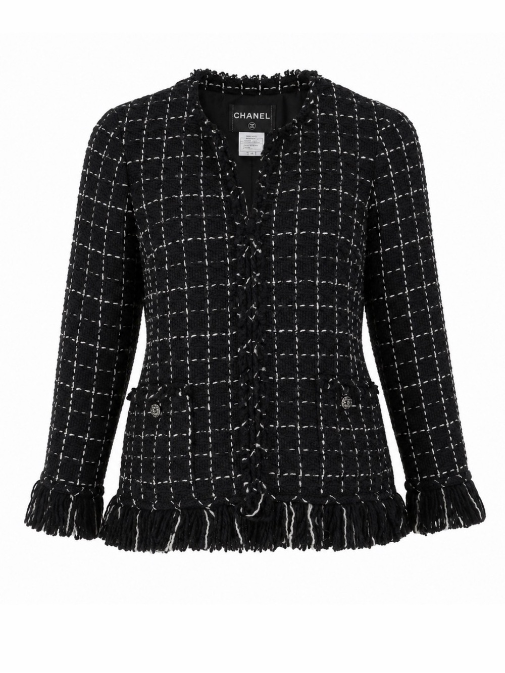 Archival Chanel F/W 2010 Arctic Ice Lurex Fantasy Tweed Fringe Collarless Jacket